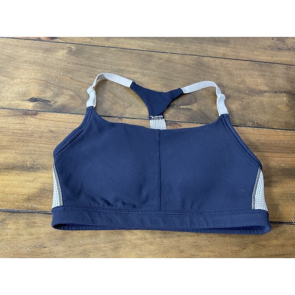 Athleta Sports Bra Size Small Blue White Pullover Wireless Gym Yoga Racerback